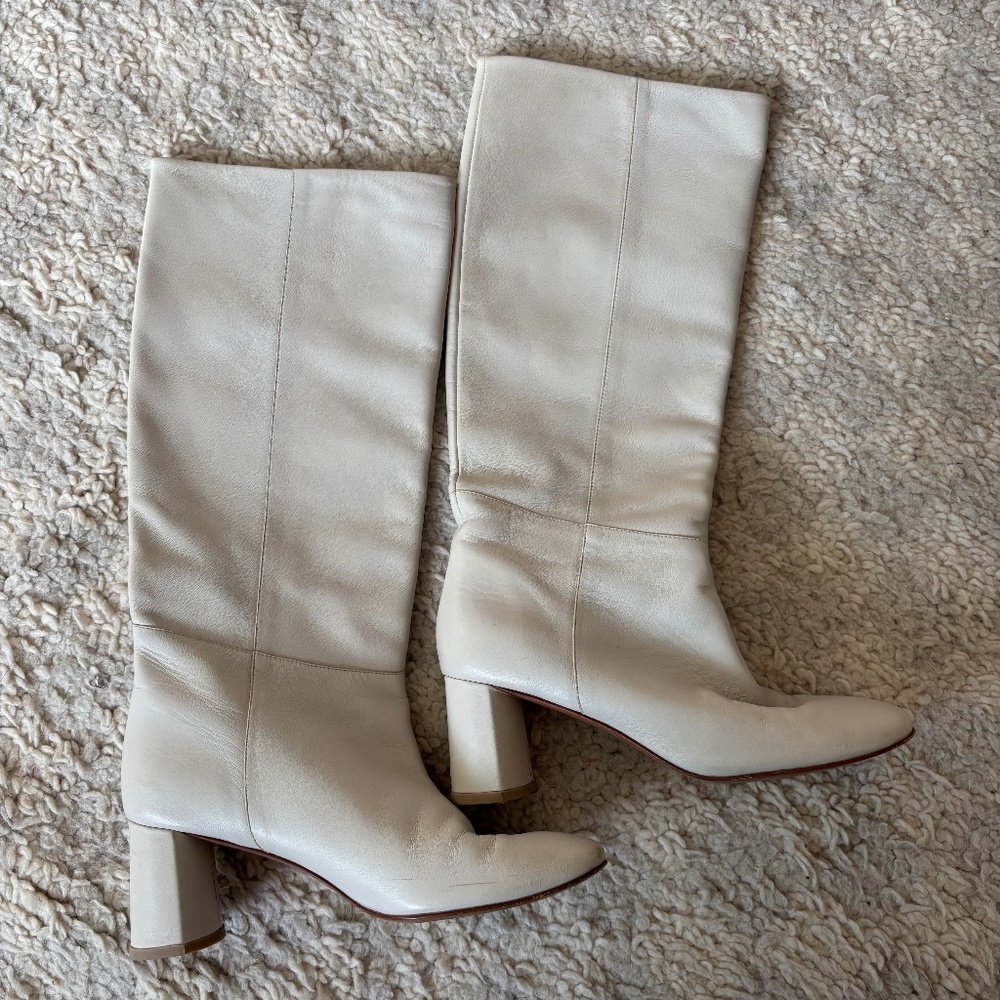 Loq Boots Knee High Heels Off White Glove Leather 37 7